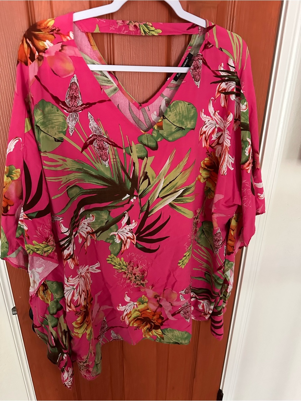 Ashley Stewart Hot Pink Tropical Floral V-Neck Tunic